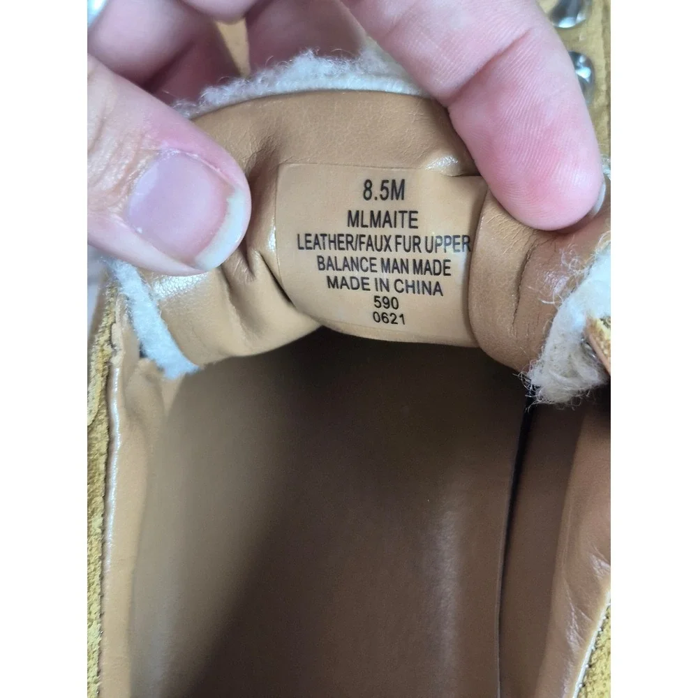 Marc Fisher LTD Maite Tan Suede Faux Fur Hiker Low Top Sneakers 8.5M MLMAITE